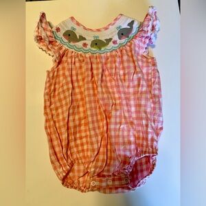 Pink Gingham Whale Smocked Baby One-Piece